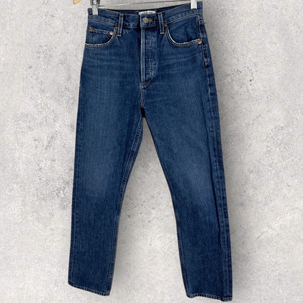AGOLDE Riley High Rise Straight Jeans Denim Blue Womens Size 24 A056C-813 Button